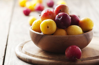 Close-up of fruits in bowl on table