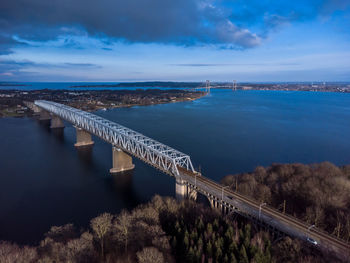 Aerial photo of old lillebælt bridge, denmark