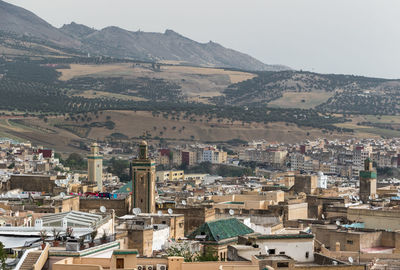 High angle view of buildings in city