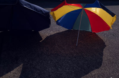 High angle view of umbrellas on beach