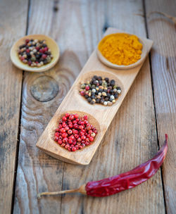 Aromatic herbal spices and red pepper for flavouring and seasoning for healthy salads and food