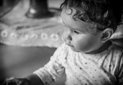 Close-up of cute baby at home