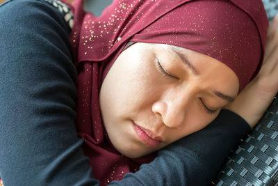 Close-up of woman sleeping
