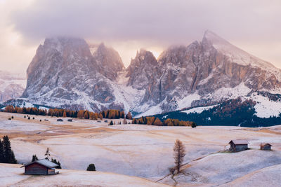 Scenic view of snowcapped mountains against sky