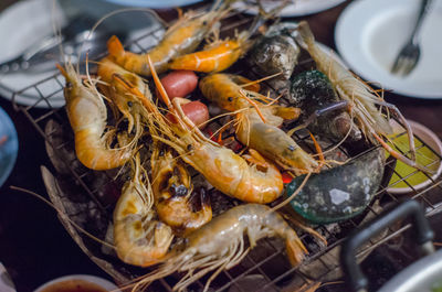 High angle view of crab in plate