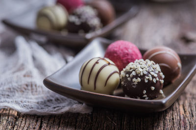 Close-up of dessert in plate on table