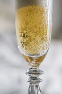 Close up of foamy champagne in flute glass