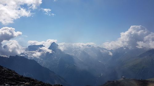 Scenic view of snowcapped mountains against sky