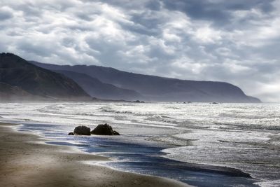 Scenic view of beach against sky