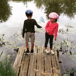 Boy looking at lake