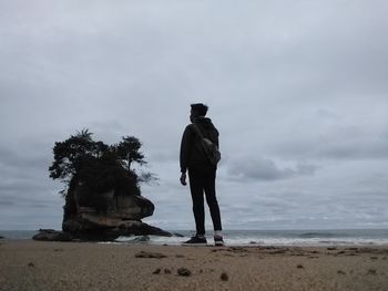 Rear view of man standing on beach