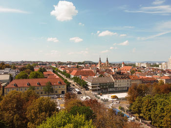 High angle view of townscape against sky