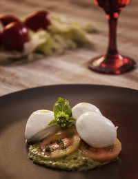 Close-up of food in plate on table