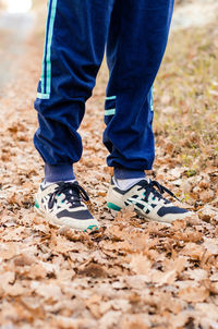 Low section of man standing on field