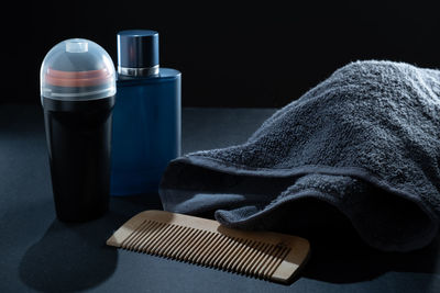 Close-up of beauty products on table