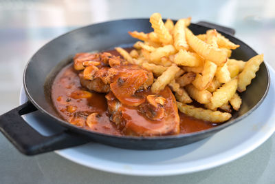 Close-up of food in plate on table