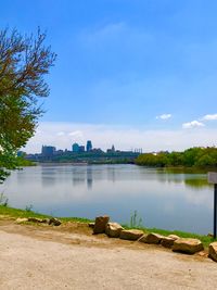 Scenic view of lake against cloudy sky