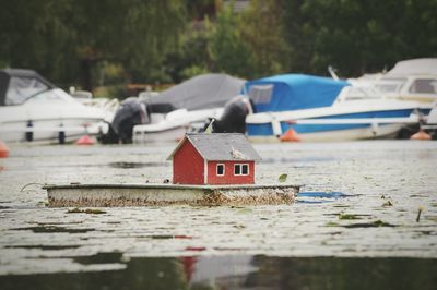 Close-up of nautical vessel in water