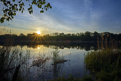 Scenic view of lake against sky during sunset