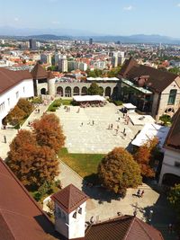 High angle view of townscape against sky