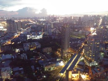 Aerial view of city at night