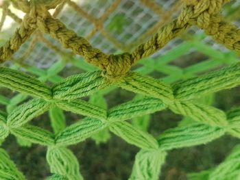 Close-up of green crocheted yarn. 