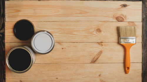 High angle view of coffee cup on table