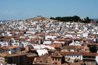 High angle view of townscape against sky