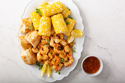 High angle view of food on table