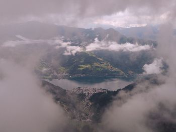 Aerial view of mountains against sky