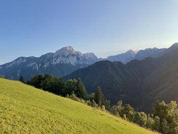 Scenic view of mountains against clear sky