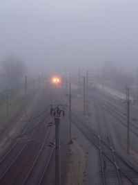 Railroad track in foggy weather