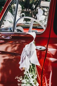 Close-up of white vintage car