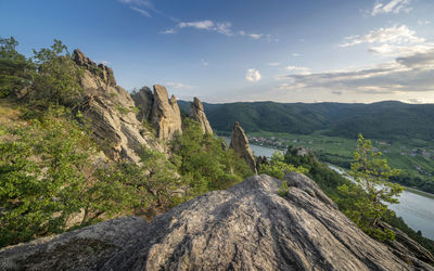 Panoramic view of landscape against cloudy sky