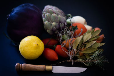 Close-up of fruits on black background