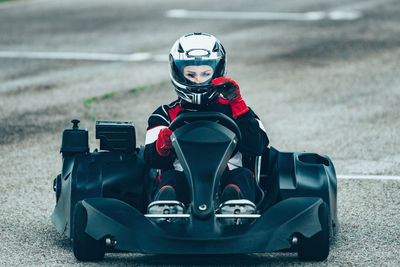 Portrait of boy in car