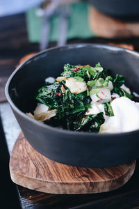 High angle view of vegetables in bowl on table