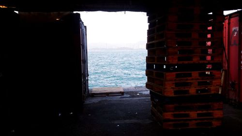 Scenic view of sea seen through window