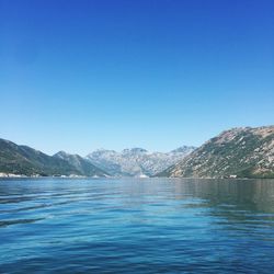 Scenic view of lake against clear blue sky