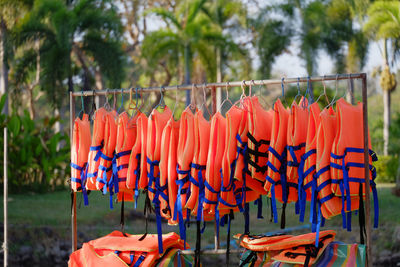 Clothes hanging on metal structure