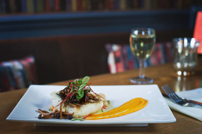 Close-up of food in plate on table