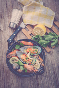 High angle view of food on table