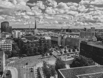 High angle view of townscape against sky