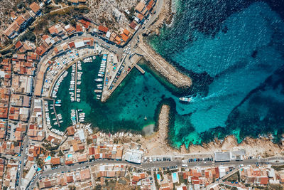 High angle view of buildings in city