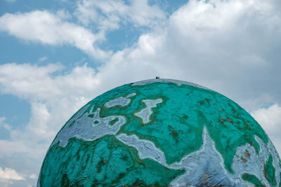 Metal globe shaped world against sky in turkey
