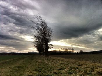 Scenic view of field against cloudy sky