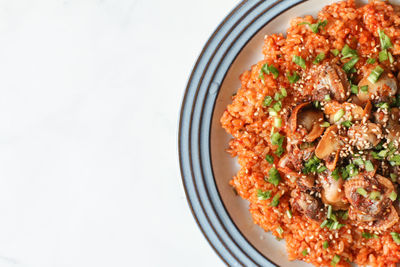 High angle view of food in bowl on table