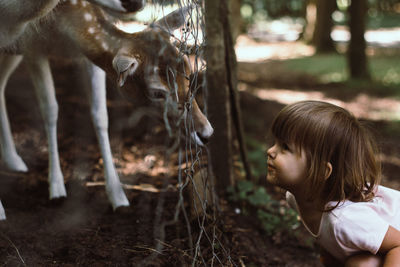 Side view of girl with deer