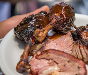 Close-up of meat on barbecue grill