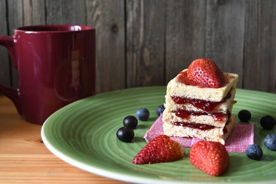 Close-up of dessert in plate on table